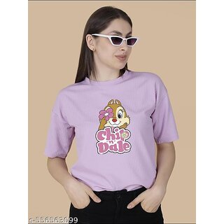                       Wexam Style Women Lavender Printed Round Neck Short Sleeve Top                                              