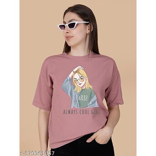                       Wexam Style Women Pink Printed Round Neck Short Sleeve Top                                              