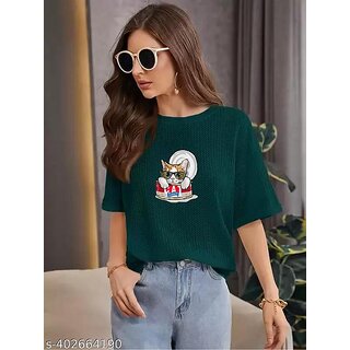                       Wexam Style Women Maroon Printed Round Neck Short Sleeve Top                                              