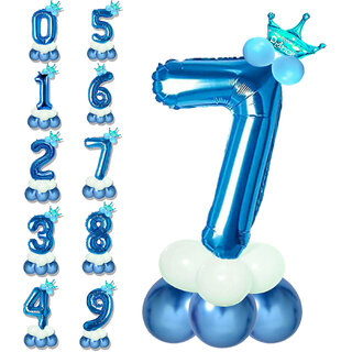                       Birthday & Anniversary Party Decoration Kids Toy Pastel Balloons,Crown With Blue 7/Nine Number Foil Balloons Combo Set                                              