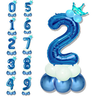                       Birthday & Anniversary Party Decoration Kids Toy Pastel Balloons Crown With Blue 2/Two Number Foil Balloons Combo Set                                              