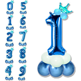                       Birthday & Anniversary Party Decoration Kids Toy Pastel Balloons Crown With Blue 1/One Number Foil Balloons Combo Set                                              