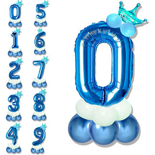                       Birthday & Anniversary Party Decoration Kids Toy Pastel Balloons Crown With Blue 0/Zero Number Foil Balloons Combo Set                                              