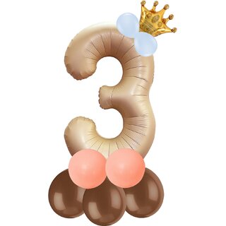 Birthday & Anniversary Party Decoration Kids Toy Pastel Balloons Crown With Beige 3/Three Number Foil Balloons Combo Set Birthday & Anniversary Party Decoration Kids Toy Pastel Balloons Crown With Beige 3/Three Number Foil Balloons Combo Set