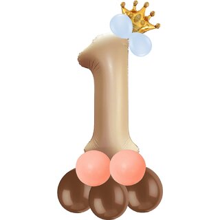                       Birthday & Anniversary Party Decoration Kids Toy Pastel Balloons Crown With Beige 1/One Number Foil Balloons Combo Set                                              