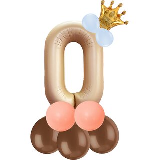                       Birthday & Anniversary Party Decoration Kids Toy Pastel Balloons Crown With Beige 0/Zero Number Foil Balloons Combo Set                                              