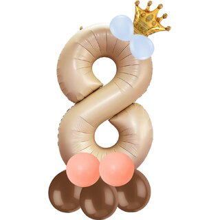                       Birthday & Anniversary Party Decoration Kids Toy Pastel Balloons,Crown With Beige 8/Eight Number Foil Balloons Combo Set                                              