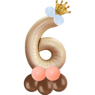                       Birthday & Anniversary Party Decoration Kids Toy Pastel Balloons,Crown With Beige 6/Six Number Foil Balloons Combo Set                                              