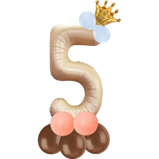                       Birthday & Anniversary Party Decoration Kids Toy Pastel Balloons Crown With Beige 5/Five Number Foil Balloons Combo Set                                              