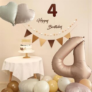                       Birthday & Anniversary Party Decoration Kids Toy Pastel Balloons Crown With Beige 4/Four Number Foil Balloons Combo Set                                              