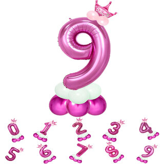                       Birthday & Anniversary Party Decoration Kids Toy Pastel Balloons Crown with Gold 9 /Nine Number Foil Balloons Combo Set                                              
