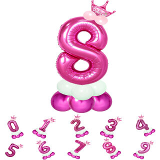                       Birthday & Anniversary Party Decoration Kids Toy Pastel Balloons,Crown With Gold 8/Eight Number Foil Balloons Combo Set                                              