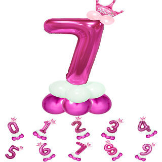                       Birthday & Anniversary Party Decoration Kids Toy Pastel Balloons,Crown With Gold 7/Nine Number Foil Balloons Combo Set                                              