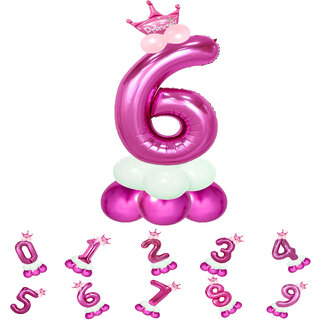                       Birthday & Anniversary Party Decoration Kids Toy Pastel Balloons,Crown With Gold 6/Six Number Foil Balloons Combo Set                                              