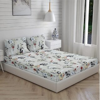 Double Bed Printed Poly Cotton Bedsheet with 2 Pillow Covers (Grey) Double Bed Printed Poly Cotton Bedsheet with 2 Pillow Covers (Grey)