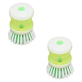                       Printzkala Cleaning Brush with Soap Dispenser - Kitchen Scrub Brush for Dishes Sink Utensils and Household Cleaning Pack of 2                                              