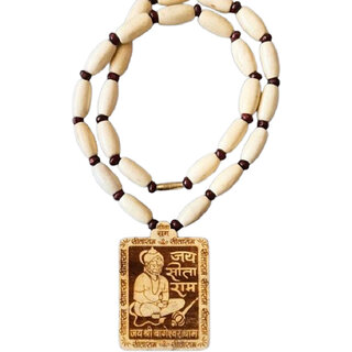                       Bageshwar Dham Tulsi Mala Hanuman Jiwood Locket 100 Original Beads Wood Chain Beads Wood Necklace                                              