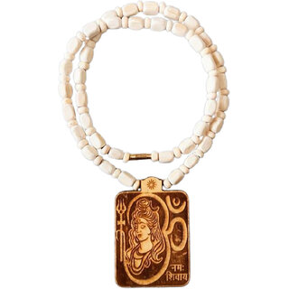                       Bageshwar Dham Shiv Ji Tulsi Mala Wood Locket 100 Original Beads Wood Chain Beads Wood Necklace                                              