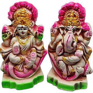                       PU-SPM Laxmi Ganesh Murti for Diwali Pooja Clay Laxmi Ganesha Idol Decorative Showpiece  -  10.5 cm(Clay, Multicolor)                                              