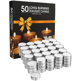                       Tiny Shiny Tealight Candles 100 Pure Wax, Unscented, Pack of 50, Long Burning Tealight, 9 Hours Burn time                                              