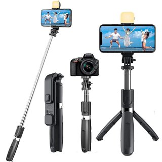 Tecsox R1s Bluetooth Selfie Sticks with Remote and Selfie Light, 3-in-1 Multifunctional Selfie Stick Tripod Stand Compatible with iPhone/OnePlus/Samsung/Realme All Smartphones/Go Pro (Black) Tecsox R1s Bluetooth Selfie Sticks with Remote and Selfie Light, 3-in-1 Multifunctional Selfie Stick Tripod Stand Compatible with iPhone/OnePlus/Samsung/Realme All Smartphones/Go Pro (Black)