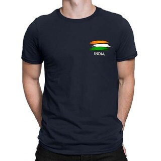                       Hit Square Navy Blue India Printed Pure Cotton Round Neck Printed T-Shirt For Men                                              