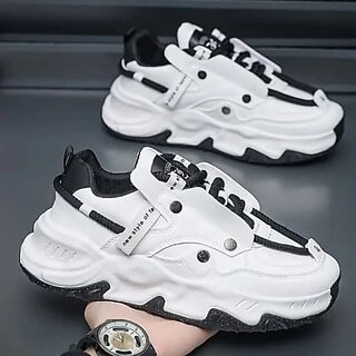                       Futuristic Chunky White  Black Sneakers  Bold Streetwear Style                                              