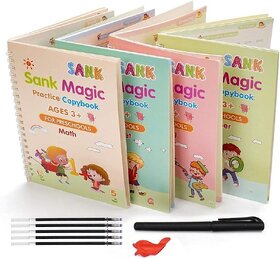 WildBooks Magic Practice Copybook  4 Books + 1 Pen + 10 Refills, Number Tracing Book for Preschoolers