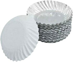 8 Inch Silver Coated Paper Plates with White Back - 24 Pcs