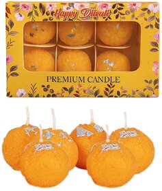 Pack of 6 Tiny Shiny Motichoor Ladoo Shape Soy Wax Candles  Festive Diwali Gifting Candle, Yellow