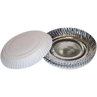                       12 Inch Silver Coated Paper Plates with White Back - 20PCS                                              