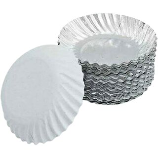 8 Inch Silver Coated Paper Plates with White Back - 24 Pcs