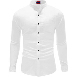                       Men's Classic White Slim Fit Formal Shirt with Modern Stand-Up Collar - Stylish and Versatile for Business, Weddings, and Any Formal Occasions                                              