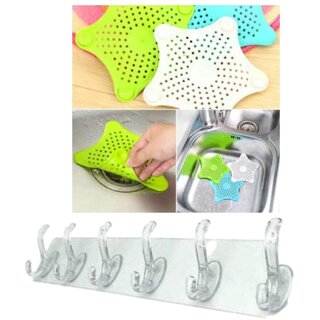 combo pack of 2pcs Silicone Star Shape Kitchen Sink Strainer Shower Drain Hair Catcher Plastic Wall Hanger Hooks for Han combo pack of 2pcs Silicone Star Shape Kitchen Sink Strainer Shower Drain Hair Catcher Plastic Wall Hanger Hooks for Han