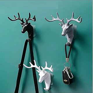                       Plastic Deer Head Hanging Antlers Self Adhesive Wall Door Hook (Multicolor)                                              
