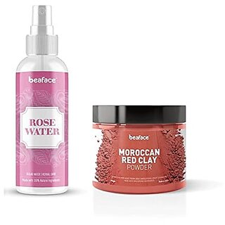 Beaface Combo Pack Moroccan Clay Powder Dead skin cells - 100gm | Rose Water Spray Fresh Glowing Skin - 100gm (Pack of 2) Beaface Combo Pack Moroccan Clay Powder Dead skin cells - 100gm | Rose Water Spray Fresh Glowing Skin - 100gm (Pack of 2)