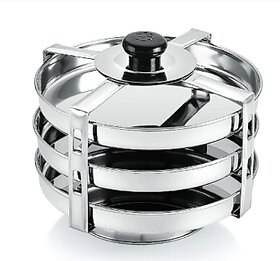 Stainless Steel Dhokla Maker, Thatte Idli Maker, 3 Big Plates Set With Stand Standard Idli Maker (3 Plates , 3 Idlis )