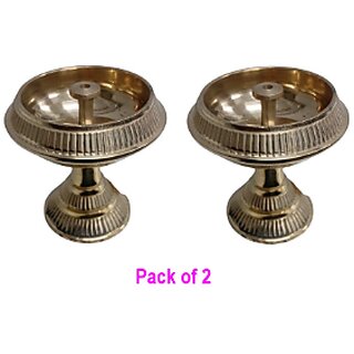                       Brass Kamal Stand Kuber Akhand Nanda Diya Traditional for Pooja  Home Temple Brass (Pack of 2) Table Diya (Height 3 in                                              