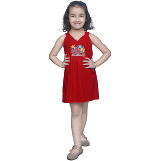                       Kid Kupboard Cotton Girls A-Line Frock, Red, Sleeveless, 7-8 Years KIDS7854                                              