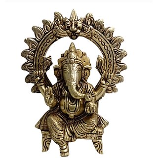Brass Ganesh Sitting On Sihasan Medium Decorative Showpiece - 18 cm (Brass, Gold) Brass Ganesh Sitting On Sihasan Medium Decorative Showpiece - 18 cm (Brass, Gold)