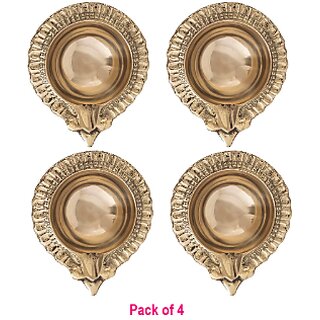                       Brass antique Nakshi Kuber Diya for Daily Puja  Festival Diwali Brass (Pack of 4) Table Diya (Height 1 inch)                                              