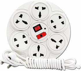 Black Apple 8 Socket Extension Board with 3 Meter Cable | Multi Plug Power Strip for Home & Office (White)