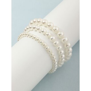                       Techiefox Elegant Multi-Layer Faux Pearl Bracelet for Women and Girls  Classic White Beaded Bangle Style Wristwear                                              