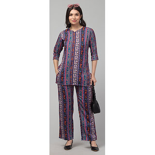                       Sands Apparel Purple, Navy, Burgundy Graphic Print Polyester Co-Ords Set For Women                                              