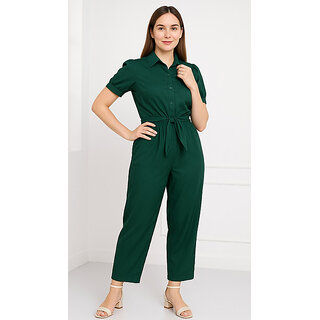                       Sands Apparel Dark Green Graphic Print Polyester Jumpsuits For Women                                              