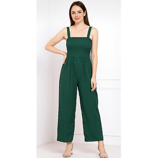                       Sands Apparel Dark Green Graphic Print Polyester Jumpsuits For Women                                              