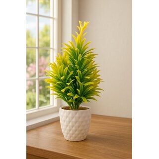 Artificial Decorative Plant with Yellow-Green Leaves in White Pot Artificial Decorative Plant with Yellow-Green Leaves in White Pot