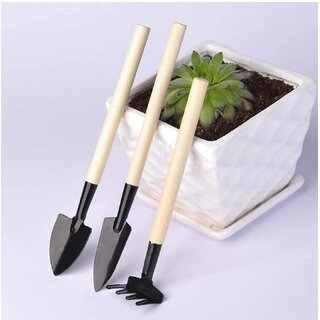 Mini Gardening Tools Kit  Set of 3 Pcs - (Shovel, Spade  Rake) with Wooden Handle for  Home  kitchen garden