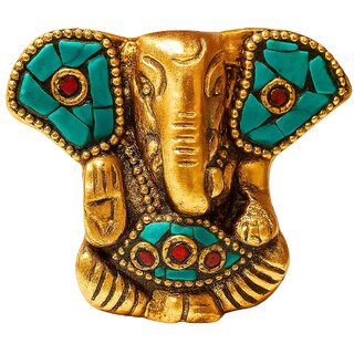                       Tiny Shiny Ganesha Metal Statue igurine with Colorful Stones Agarbatti Holder for Pooja room, living room for gift                                              