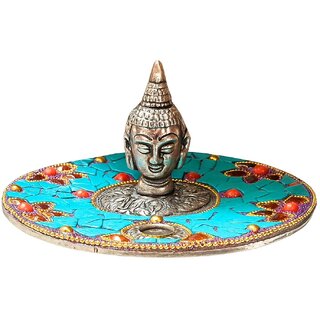                       Tiny Shiny Metal Buddha Incense Stand or Plate Cum Dhoop Burner or Agarbatti Stand for pooja room, living room,gift                                              